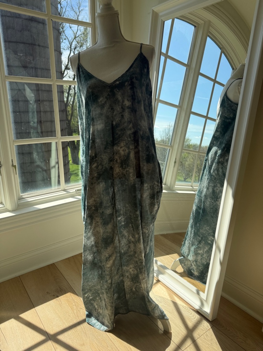 Bucket list Brand Tie-Dye Slip Maxi Dress in Teal and Aqua